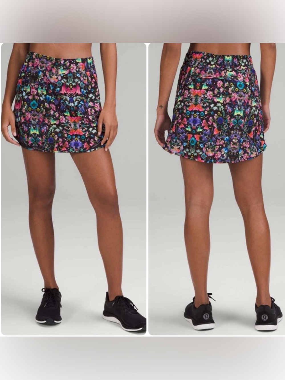 lululemon athletica Black Multicolor Floral Athletic Mini Skirt/ skort 6 great